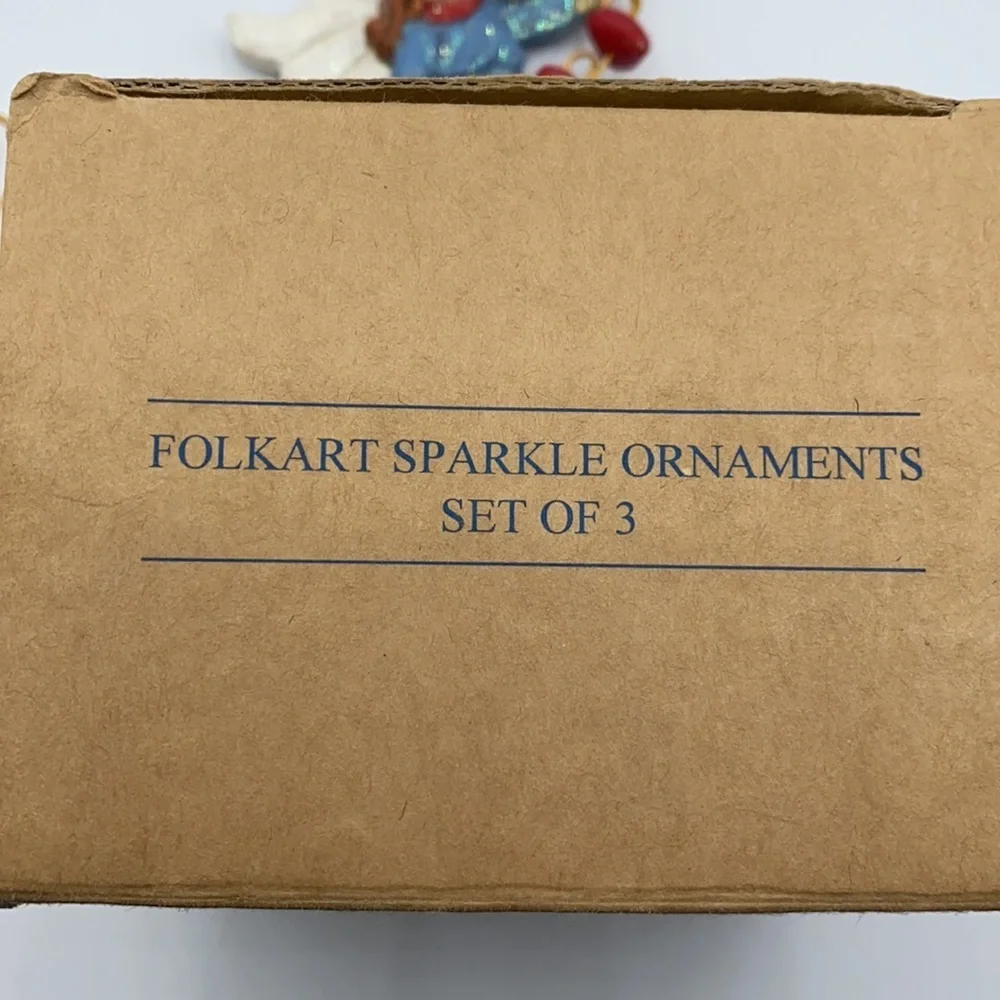 Avon 1998 Folkart Sparkle Ornament Set of 3 Christmas